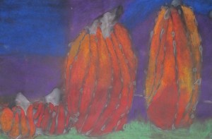 1st grade- glue line pumpkin drawing- chalk