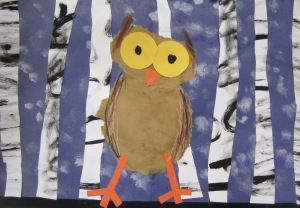 Kindergarten- Robert Frost poem inspired image...Cut/torn/painted paper