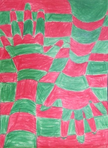 4th grade- op art inspired hand design- color pencil