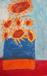 Kindergarten, Van Gogh inspired sunflowers- Oil pastel with water color