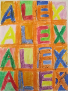 1st grade Pop Art, Jasper Johns inspired Name Design- crayon resist